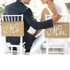 Mr and Mrs Rustic Burlap Chair Banner Set